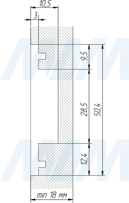 Присадочные размеры крепления к фасаду механизма KIARO для открывания фасада вниз (артикул 46006000), схема 3