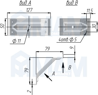 Размеры уголка для крепления опоры к царге 50х2 (артикул ANRI50PR)
