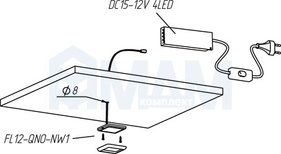 Установка точечного квадратного светодиодного светильника FLAT (артикул FL12-QNO)