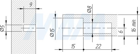 Установка полкодержателя KINTAI с подпружиненным штоком для деревянных полок с фиксацией (артикул P1903171)