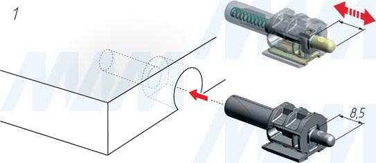 Установка полкодержателя KINTAI с подпружиненным штоком для деревянных полок с фиксацией (артикул P1903171), схема 1