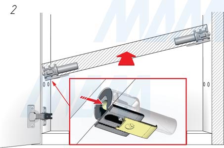 Установка полкодержателя KINTAI с подпружиненным штоком для деревянных полок с фиксацией (артикул P1903171), схема 2