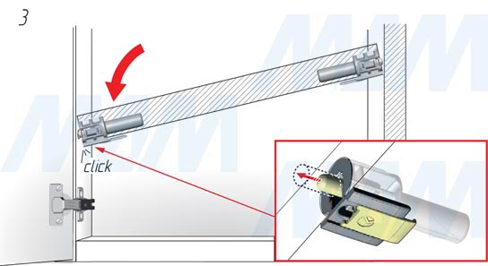 Установка полкодержателя KINTAI с подпружиненным штоком для деревянных полок с фиксацией (артикул P1903171), схема 3