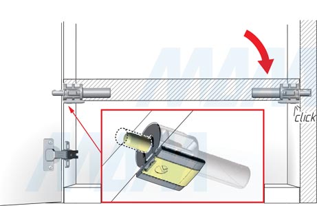 Установка полкодержателя KINTAI с подпружиненным штоком для деревянных полок с фиксацией (артикул P1903171), схема 4
