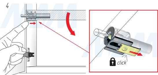 Установка полкодержателя KINTAI с подпружиненным штоком для деревянных полок с фиксацией (артикул P1903171), схема 5