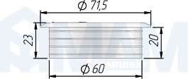 Размеры пластиковой круглой заглушки кабель-канала, диаметр 60 мм (артикул RTK008)