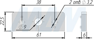 Размеры пластины для замка SDCW-SL для фасадов толщиной 22-26 мм (артикул SDCW-SL-22/26)