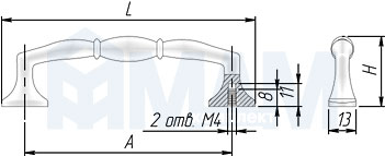 Размеры ручки-скобы (артикул WMN.812)