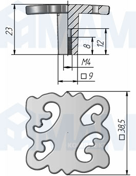 Размеры ручки-кнопки (артикул WPO.707.000)