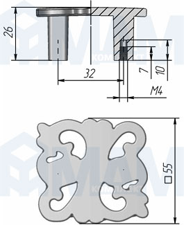 Размеры ручки-кнопки (артикул WPO.707.032)