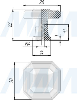 Размеры ручки-кнопки (артикул WPO.775)