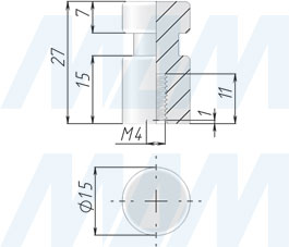 Размеры ручки-кнопки диаметром 15 мм (артикул WPO.785.000)