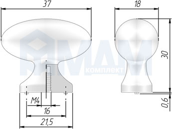 Размеры ручки-кнопки (артикул WPO.812)